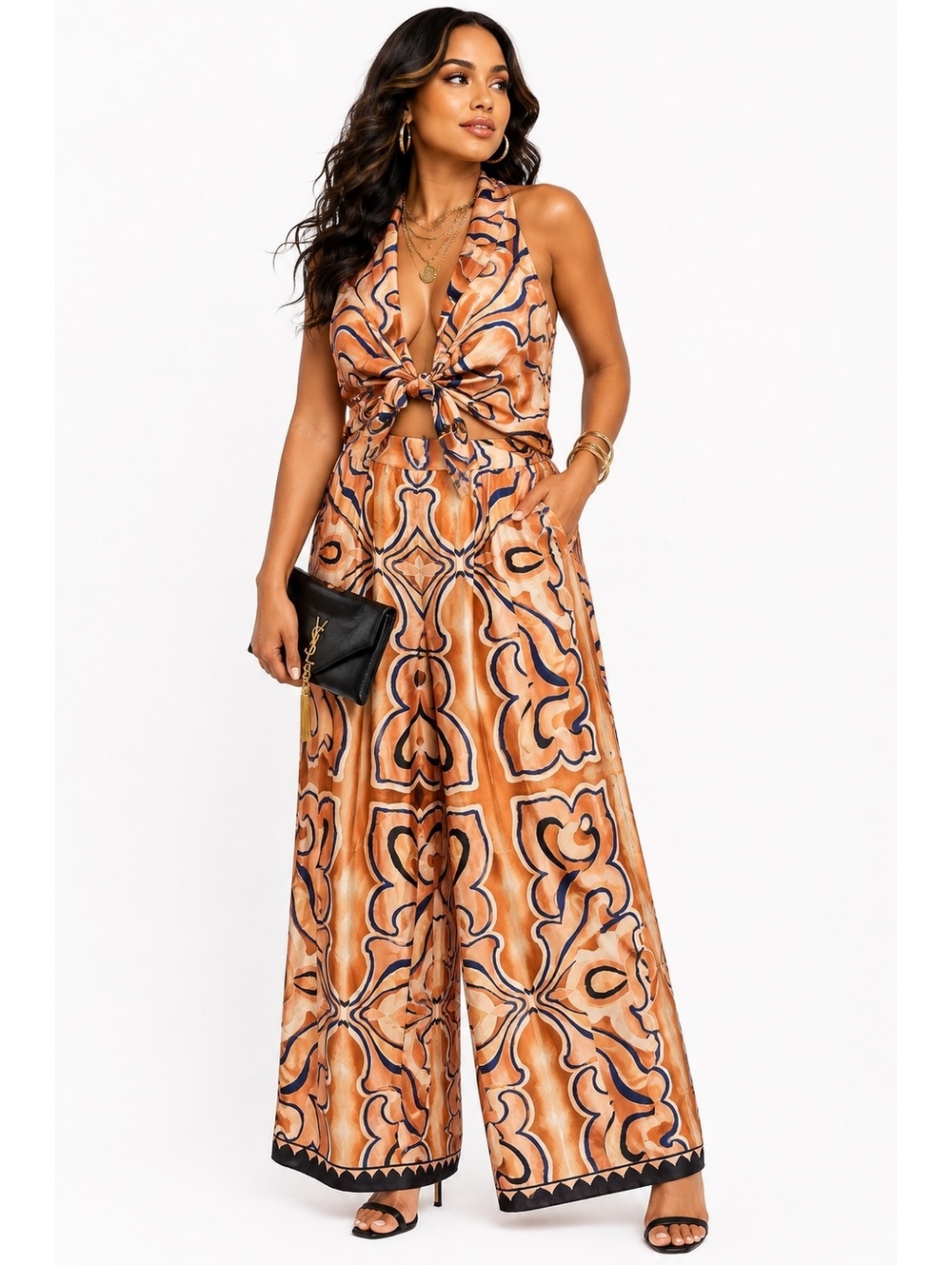 Akira You Better Belize It Wide Leg Lux Print Resort Wear Jumpsuit-Size Medium